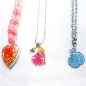 3 PC Disney Princess Youth Jewelry Lot Aurora Sleeping Beauty Locket Cinderella